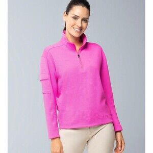 IBKUL Hot Pink Popcorn Stitch 1/4 Zip Pullover Womens XL Stretch Arm Pocket Cool